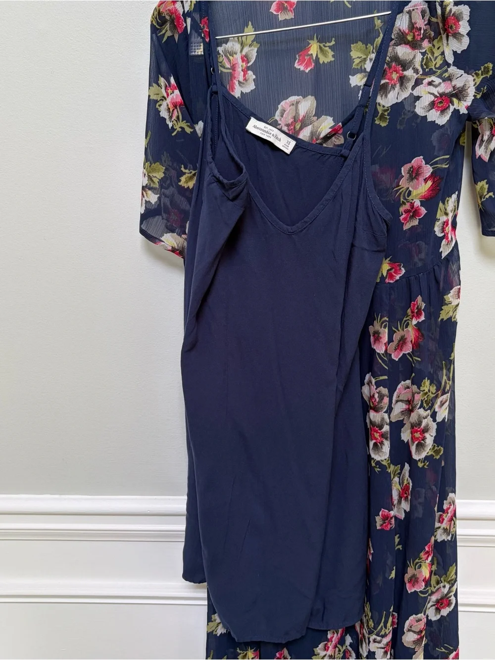Abercrombie & Fitch EUC Navy Floral Maxi Dress with Pink and Cream Blooms XS